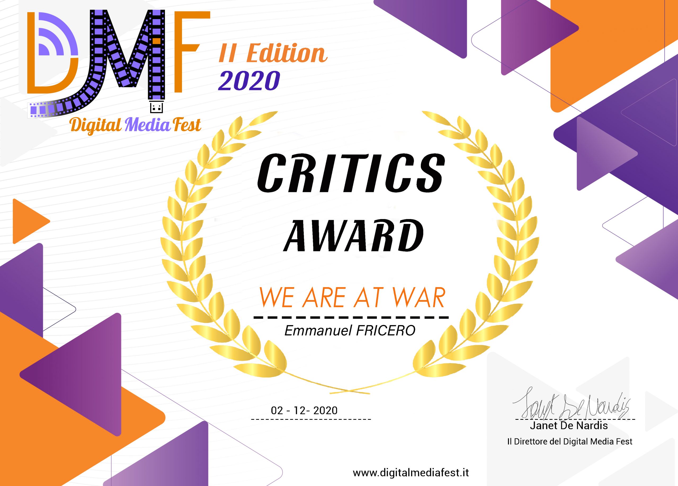 Prix de la Critique pour "Nous Sommes en Guerre" au Digital Media Fest de Rome